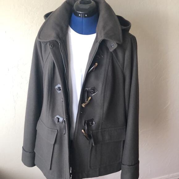 Esprit Olive Green Heavy Hooded Wool Blend Winter Coat - Picture 6 of 9